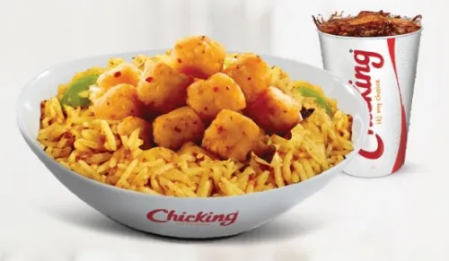 Veg Biriyani Rice, 10 Pcs. Veg Poppers & Coke